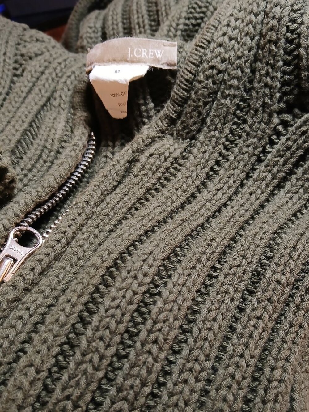 J. CREW Forest Green Ribbed Double Full Zip Hooded Cardigan - Picture 10 of 14